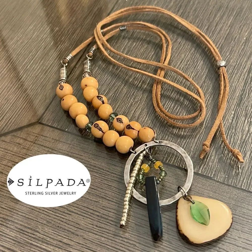 Silpada Tropical Palms N3306 Suede Adjustable Necklace